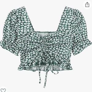 Printed Cropped Blouse with Front Cinch